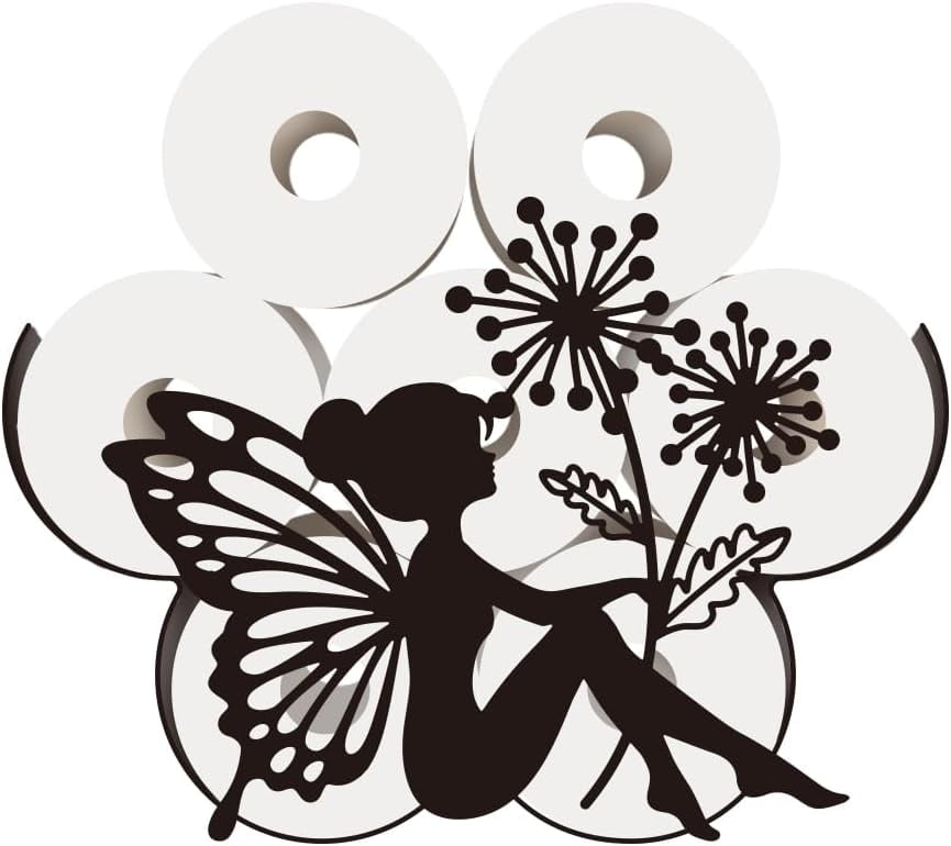 Funny Fairy Metal Toilet Paper Holder Black Fairy Dandelion Decorative Metal Toilet Paper Storage for Extra 8 Rolls Funny Freestanding Elf