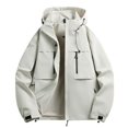 thumbnail image 2 of Winter Jackets for Men and Women Men's Fashion Casual Solid Color Pockets Zipper Jacket Long Sleeve Hooded Casual Outwear Coat Windbreaker, 2 of 4