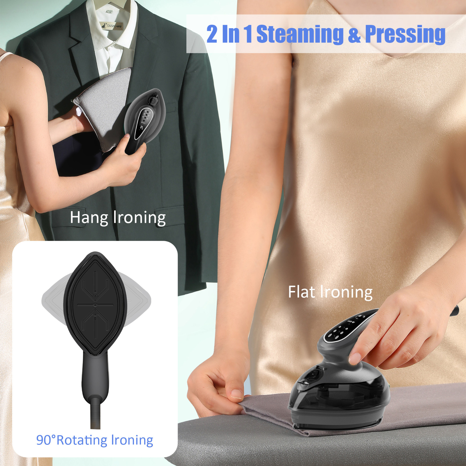 Htwon Steam Iron and Steamer Lightweight Hanging ironing, Grey