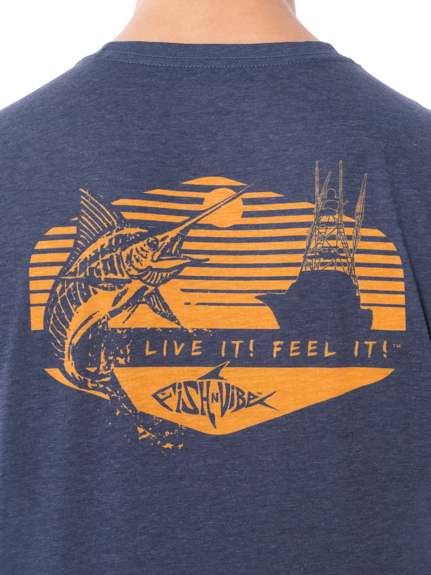 Fish N Vibe Men's Short Sleeve Fishing Performance Outdoor Graphic T-Shirt, Crown Blue, 2XL