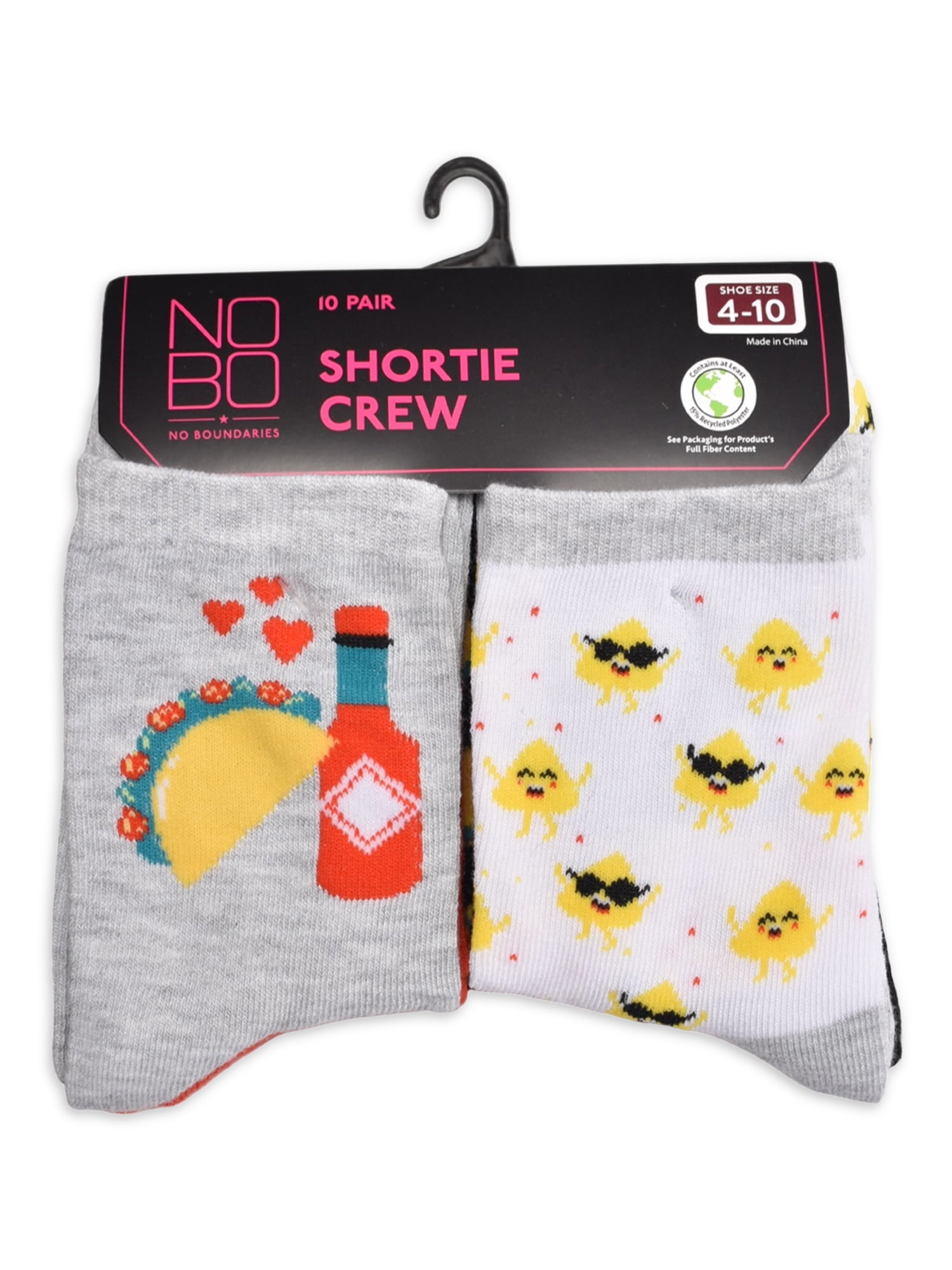 No Boundaries Women's Graphic Shortie Crew Socks, 10-Pack, Shoe Size 4-10