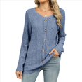 thumbnail image 2 of Suéteres Ligeros para Mujer 2025, Camiseta Henley de Larga, Blusa Informal de Cuello Redondo para Otoño. Azul L, 2 of 10