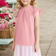 thumbnail image 2 of Krdevn Solid Color Ruffled Short Sleeve Casual Cute Girl Ruffled Neck Pleated Texture Shirt,13-14 Years, 2 of 7