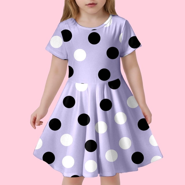 Robes pour Préadolescentes à Manches Courtes Robe d'Été pour Filles Robe Trapèze à Volants Évasée à Pois pour Filles Robe pour Tout-Petits pour Fête de Thé