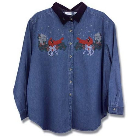 Holly and Pine Embroidered Denim Shirt