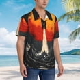 thumbnail image 3 of Vsdgher Retro Space Rocket Launch Print Men's Hawaiian Shirts Button Down Tropical Holiday Beach Shirts Vacation Clothes,Large, 3 of 7