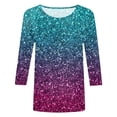 thumbnail image 4 of ICHUANYI Clearance Women's Fashion Printed T-shirt 3/4 Sleeves Blouse Round Neck Casual Tops(Blue, XXL) ICHUANYI WER2023080801497, 4 of 4