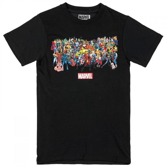 Marvel Teams 874458-large Marvel Heroes Full Cast T-Shirt, Noir - Grand