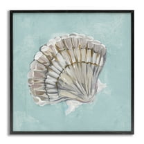 Stupell Industries Brushed Clam Shell Coastal Painting Gray Framed Art Print Wall Art, 12 x 12