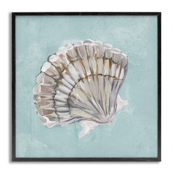 Stupell Industries Brushed Clam Shell Coastal Painting Gray Framed Art Print Wall Art, 12 x 12