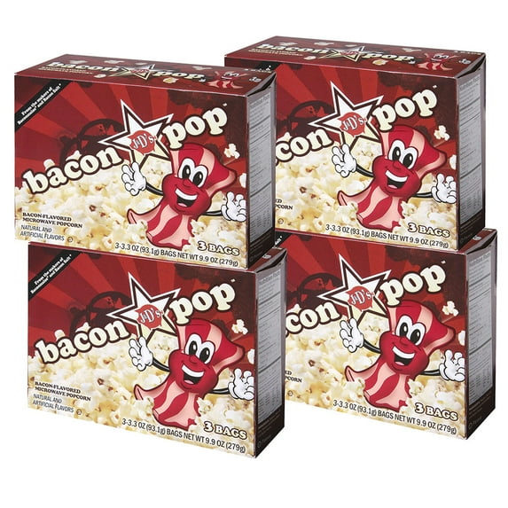 12-Pack Bacon Pop Bacon Flavored Microwaveable Popcorn - 4 Boxes Of 3 Bags
