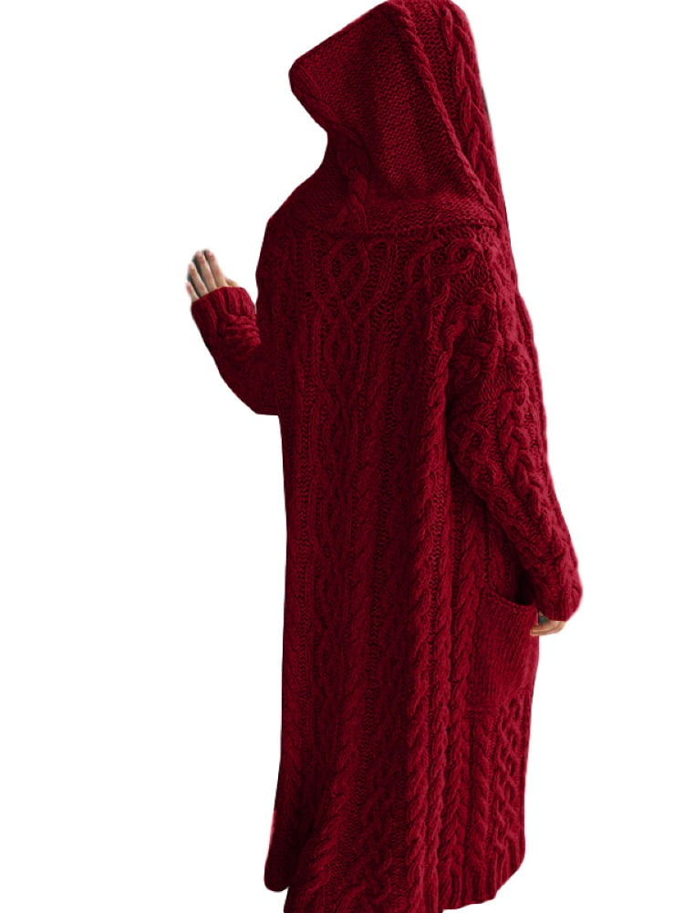 long red hooded cardigan