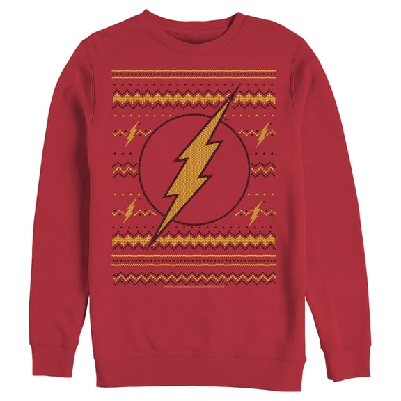 Men's Justice League Ugly Christmas Flash Logo  Sweatshirt Red Large