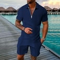 thumbnail image 3 of PEASKJP Polo Shirts for Men and Shorts Set Summer Outfits Casual Short Sleeve Suit 2 Piece Shorts Tracksuit Set (Blue,S), 3 of 5