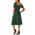 thumbnail image 3 of INSPIRE CHIC Women's Floral Dress Square Neck Button Decor Puff Short Sleeve Midi Dress, 3 of 5