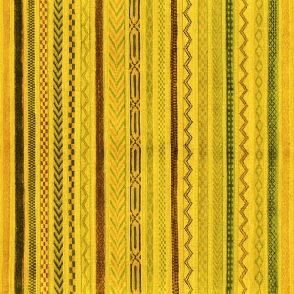 Ahgly Company Machine Washable Indoor Square Abstract Yellow Modern Area Rugs, 6' Square