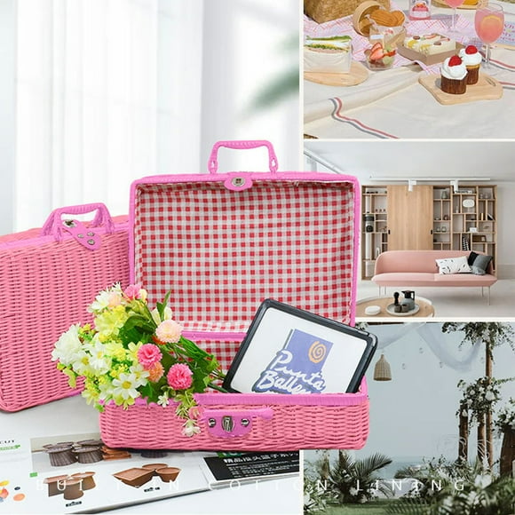Birdeem Photo Storage Box,Photo Storage Box,Imitation Rattan Box Retro Portable Storage Box Wedding Photography Decoration Photo Souvenir Rattan Organizing Box,Photo Box for Product Photography