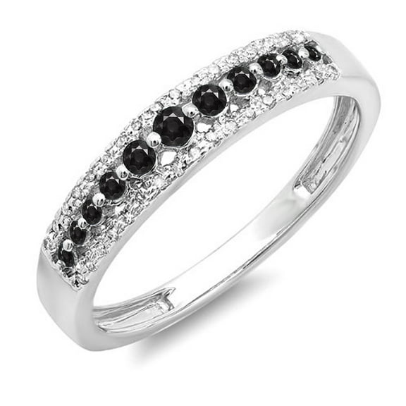 0.25 Carat (ctw) 18k White Gold Round Black & White Diamond Ladies Anniversary Wedding Band Ring 1/4 CT