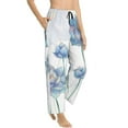 thumbnail image 2 of Disketp Pale Blue Lotus Flowers Print Women'S Comfy Pajama Pants Casual Drawstring Palazzo Lounge Wide Leg Pants, 2 of 9