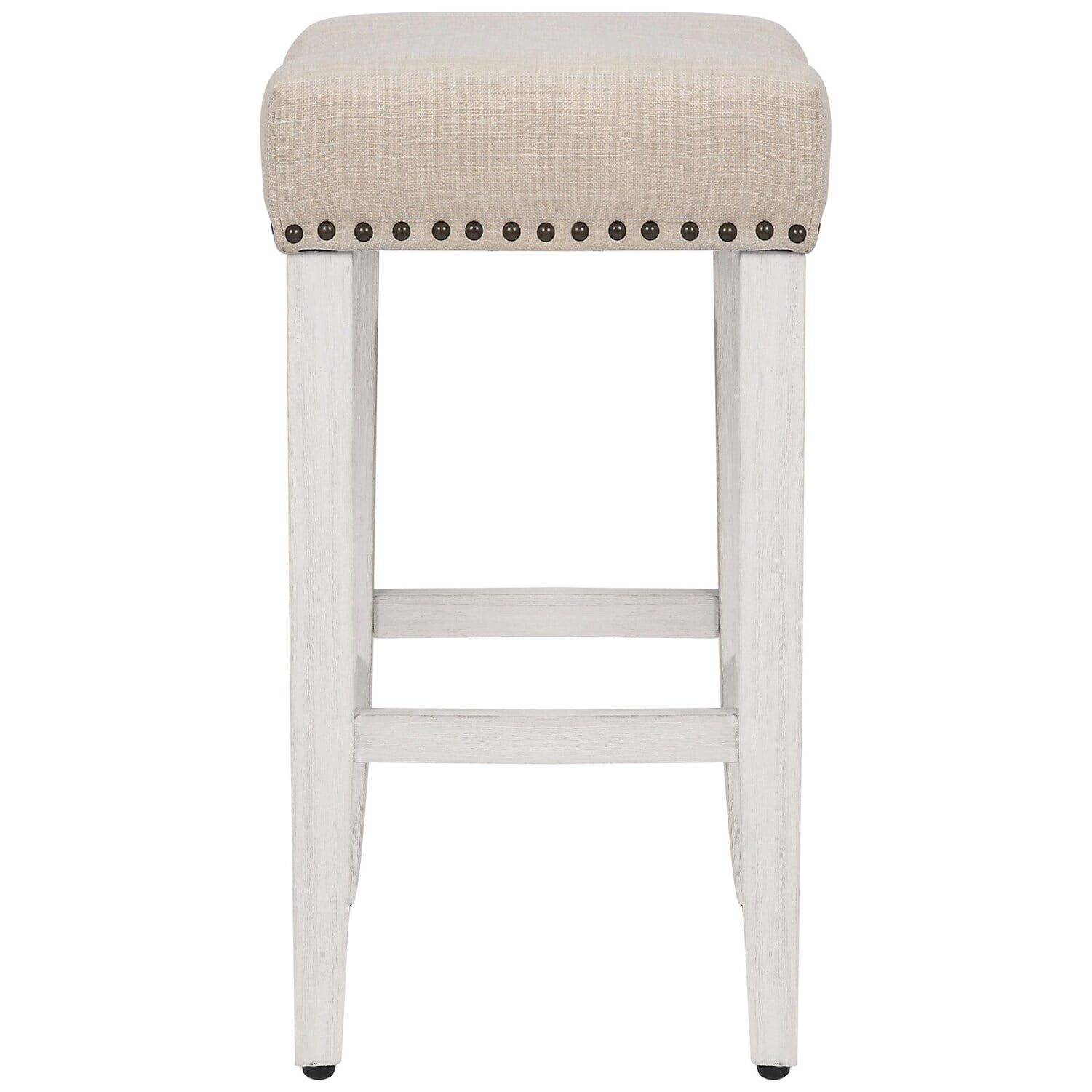 GRANDVILLE 24" Upholstered Bar Stool with Nail Head Trim (Set of 2), Antique White/Beige