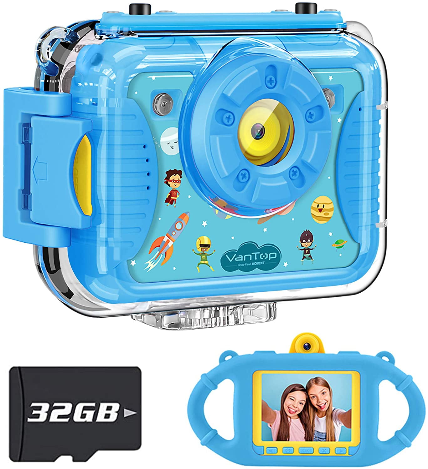 Underwater Camera for Kids 3-13 Years Old Blue Rechargeable Camera for Kids Boys with 32GB SD Card and Anti-Fall Silicone Case Kids Camera for Boys