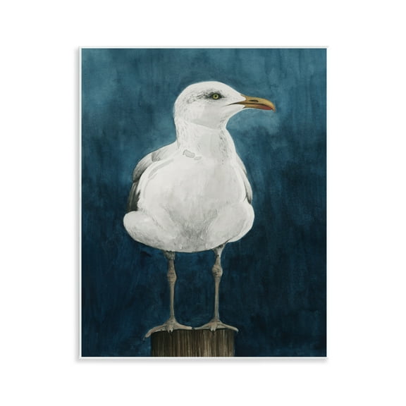 Stupell Industries Seagull Perched over Blue Animals Painting Unframed Art Print Wall Art, 11 x 14