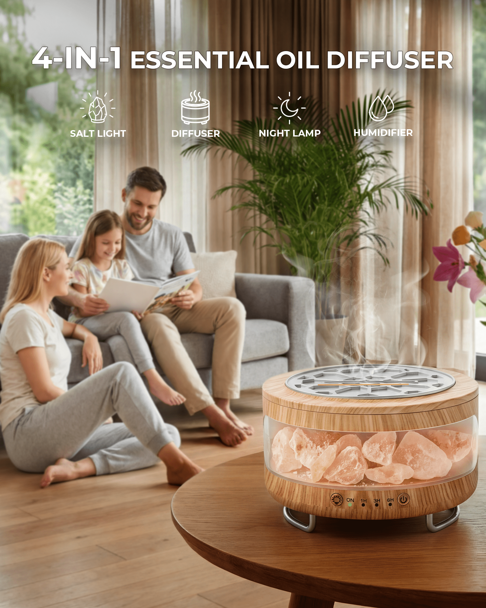 Ultrasonic Essential Oil Diffuser, 2-in-1  Cool Mist Humidifiers & Himalayan Salt Lamp, Aromatherapy Diffuser Portable Mini Humidifier for Bedroom / Plants / Travel / Desk