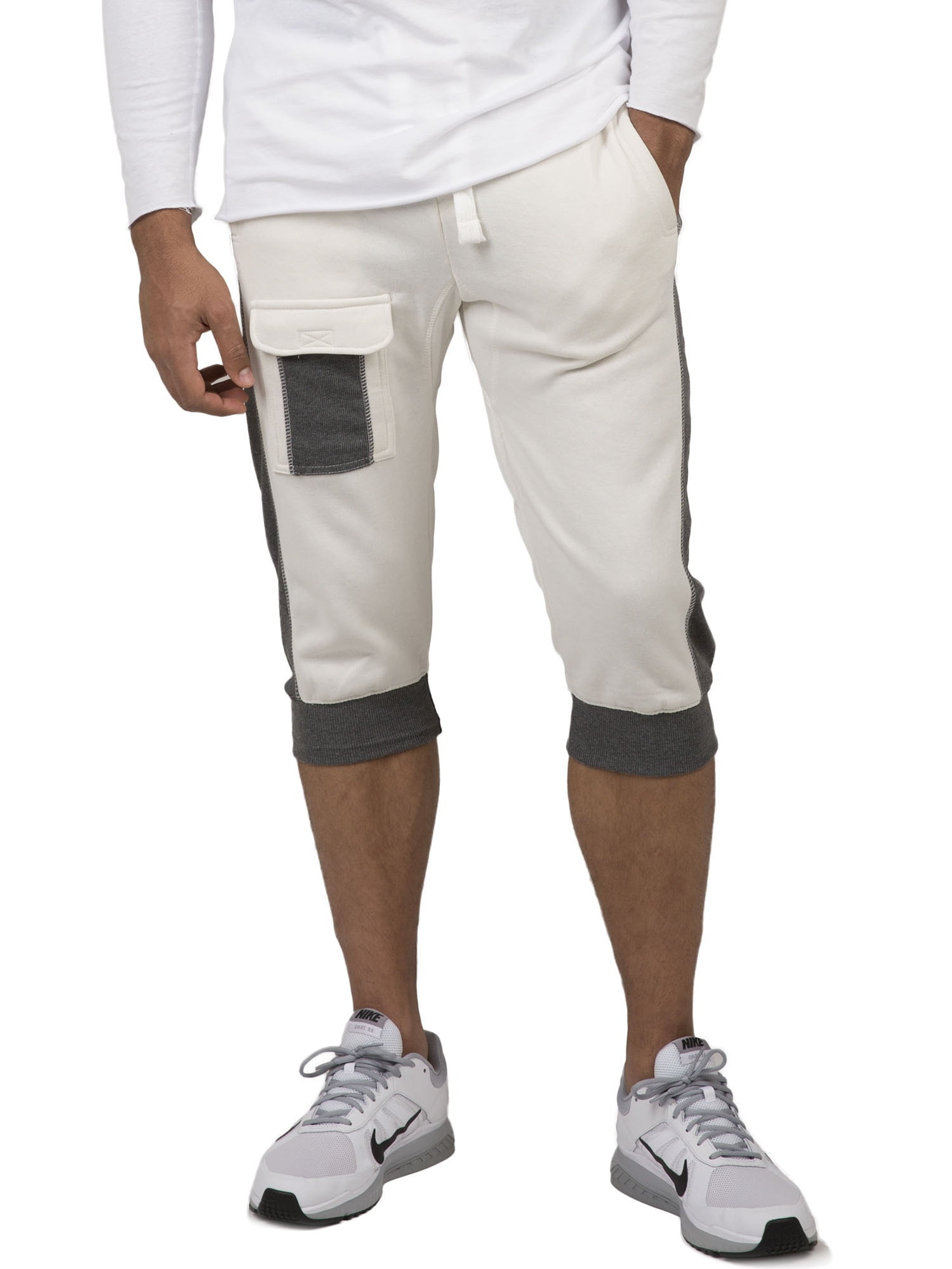 Vibes Men/'s Fleece Cargo Jogger Capri 18/'/' Inseam Grey Rib Trim /& Cuff