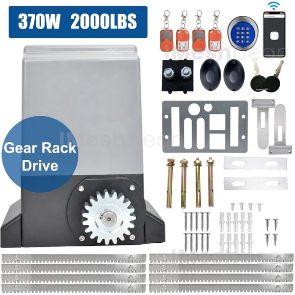 iMeshbean 370W 2000LBS Automatic Sliding Gate Opener Rack Driven APP Keypad 4 Remote Control