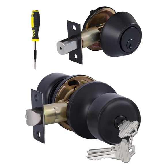 Lanwandeng Keyed Alike Entry Door Knobs and Single Cylinder Deadbolt Lock Combo Set Security for Entrance and Front Door, All Keyed Same Door Lock wi