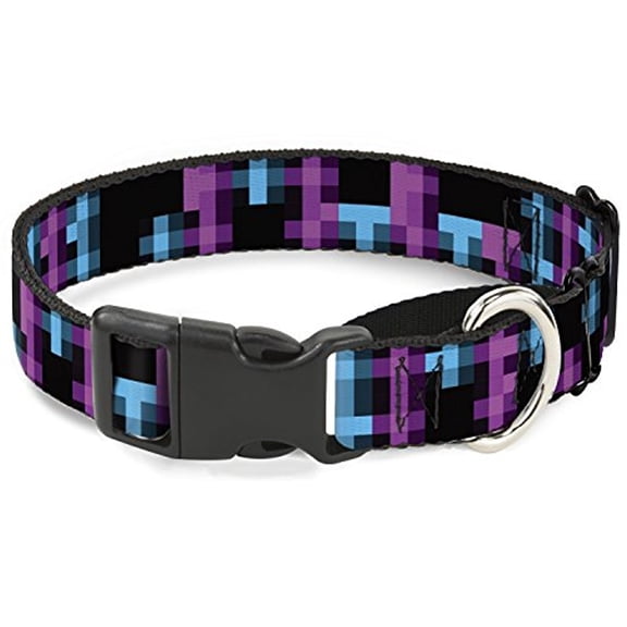 Buckle-Down Pixilated Checker Black Fuchsia Turquoise Martingale Dog Collar