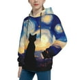 thumbnail image 2 of Lsque Cat Under Starry Skies Patten Youth Hoodie Sweatshirt Pullover with Kangaroo Pocket Boys and Girls Hoodie Warm Hoodie for Kids-Large, 2 of 6