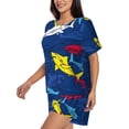 thumbnail image 2 of Bixox Women's Cartoon Shark Printed Pajama Set 2 Piece Lounge Set Top and Shorts Soft Pajamas, Shorts with Pockets, 2 of 7