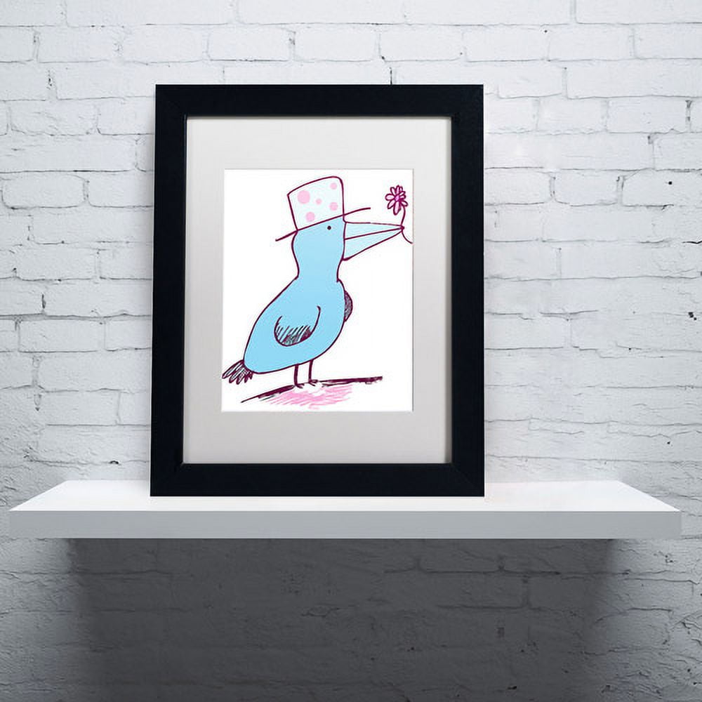Trademark Fine Art "Flower Bird" Canvas Art by Carla Martell, White Matte, Black Frame