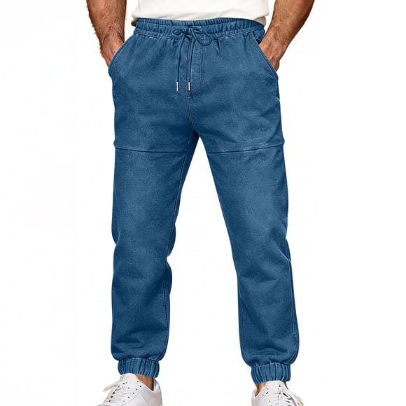 SBYOJLPB Mens Relaxed Fit Denim Jeans Solid Color Straight-Leg Cuffed Ankles Trousers for Casual Wear