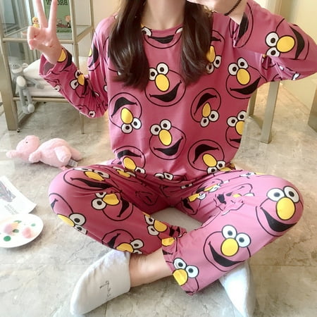 

Autumn Thin 2pieces Pyjamas Set Women Sleepwear Lovely Home Suits Round Neck Girls Teacup SleepwearLong Sleeve Pajamas