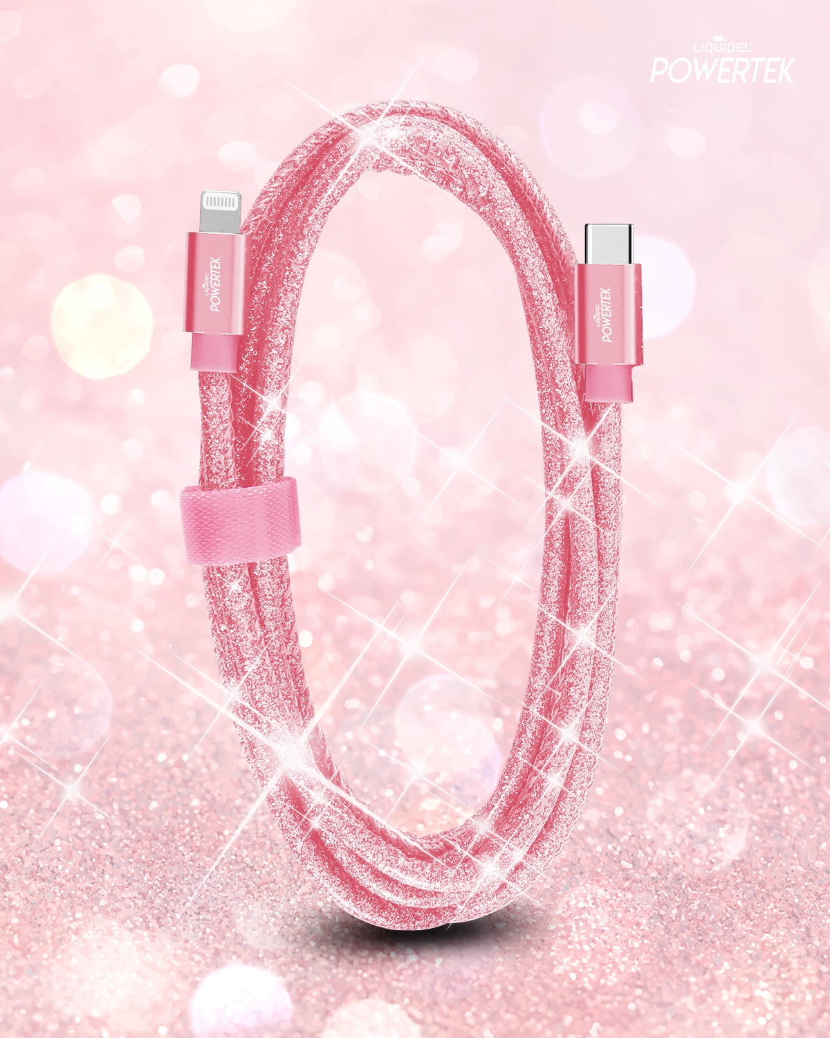 Liquipel Powertek USB C Lightning iPhone Charger Cable [MFI Certified], 6ft Fast Charging, Pastel Glitter