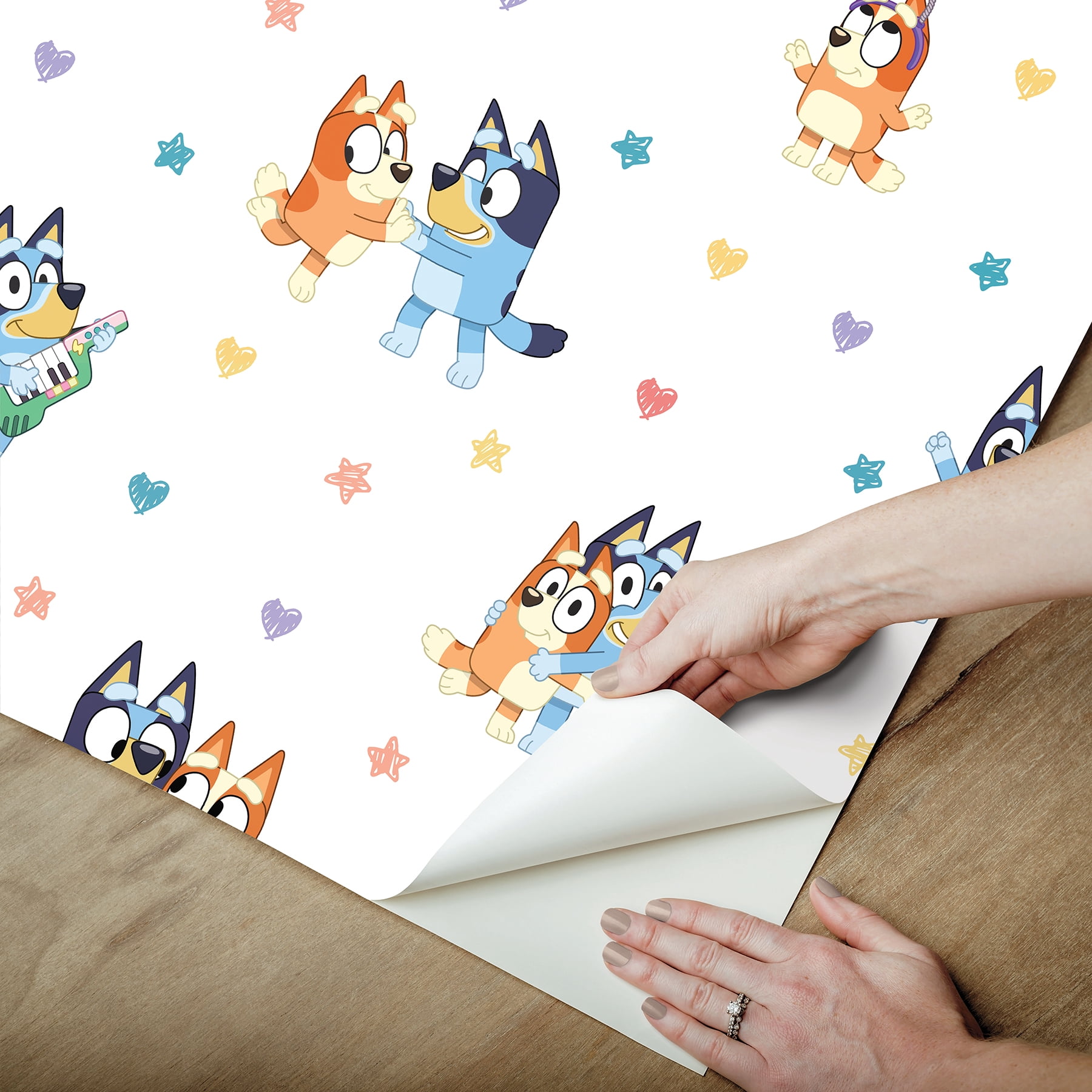 RoomMates Bluey and Bingo Hearts Multicolor Peel and Stick Wallpaper