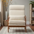 thumbnail image 2 of Tcbosik Upholstered Lounge Chair, Beige Linen Fabric Accent Armchair with High Back, Solid Wood Frame & Waist Pillow, Ergonomic Leisure Seat for Living Space, 2 of 9