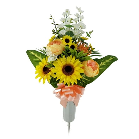 Mainstays 26in Outdoor Artificial Yellow Sunflower Cemetery Vase.