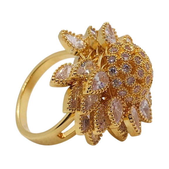 Sunflower Women’s Ring Adjustable Copper Ring with CZ Flower Design, Delicate Gift Idea, Fits Sizes 5–9