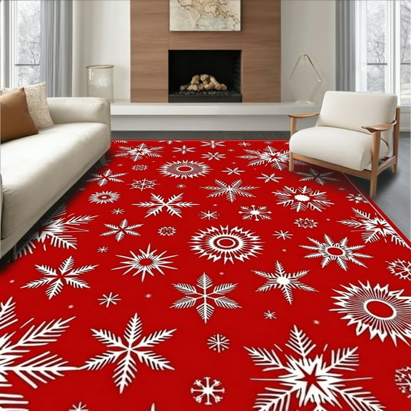 ODIKA 4' x 6' Machine Washable Non-Slip Area Rug, Christmas Snowflake High Traffic Rug, Red, 509343