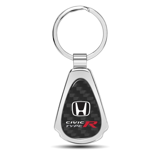 Honda Civic Type-R Real Black Carbon Fiber Chrome Metal Teardrop Key Chain