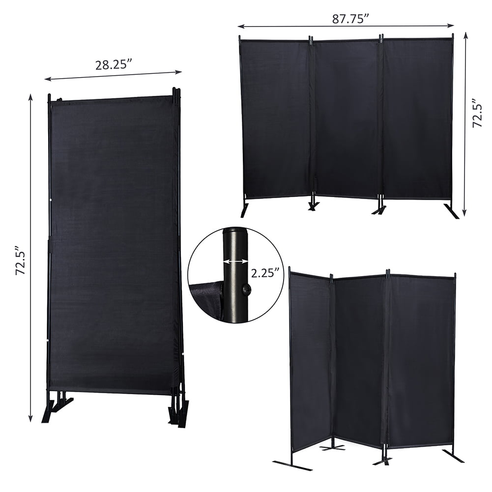 Topcobe 3-Panel Freestanding Privacy Screen for Study Balcony, 6 Ft Tall Modern Room Divider for Bedroom Living Room Dining Room, Portable Trifold Wall Divider for Home Office, Black