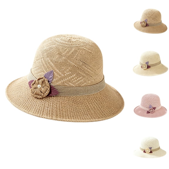 Sales 2026 Under $5 Light Violet Beach Straw Hats for Women GIJNRIUIUA Women's Hat Large Brim Sunshade Hat Hollow Breathable Fisherman Hat Decoration Can Be Folded Visor Hats
