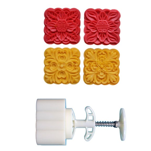 Cookie Stamp 3D Square Flower Pattern Moon Cake Molds Hand Pressure Moon Cake Maker Baking Tool for MidAutumn Festival