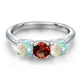 thumbnail image 3 of Gem Stone King 925 Sterling Silver Red Garnet and Simulated White Opal Engagement Ring for Women | 1.55 Cttw | Round 5MM | Gemstone January Birthstone | Size 8, 3 of 6