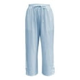 thumbnail image 2 of BKQCNKM Linen Pants Women, High Waisted Pants for Women, Drawstring Pants Women, Vacation Outfits for Women, Eyelet Pants for Women, Light Blue M, 2 of 7