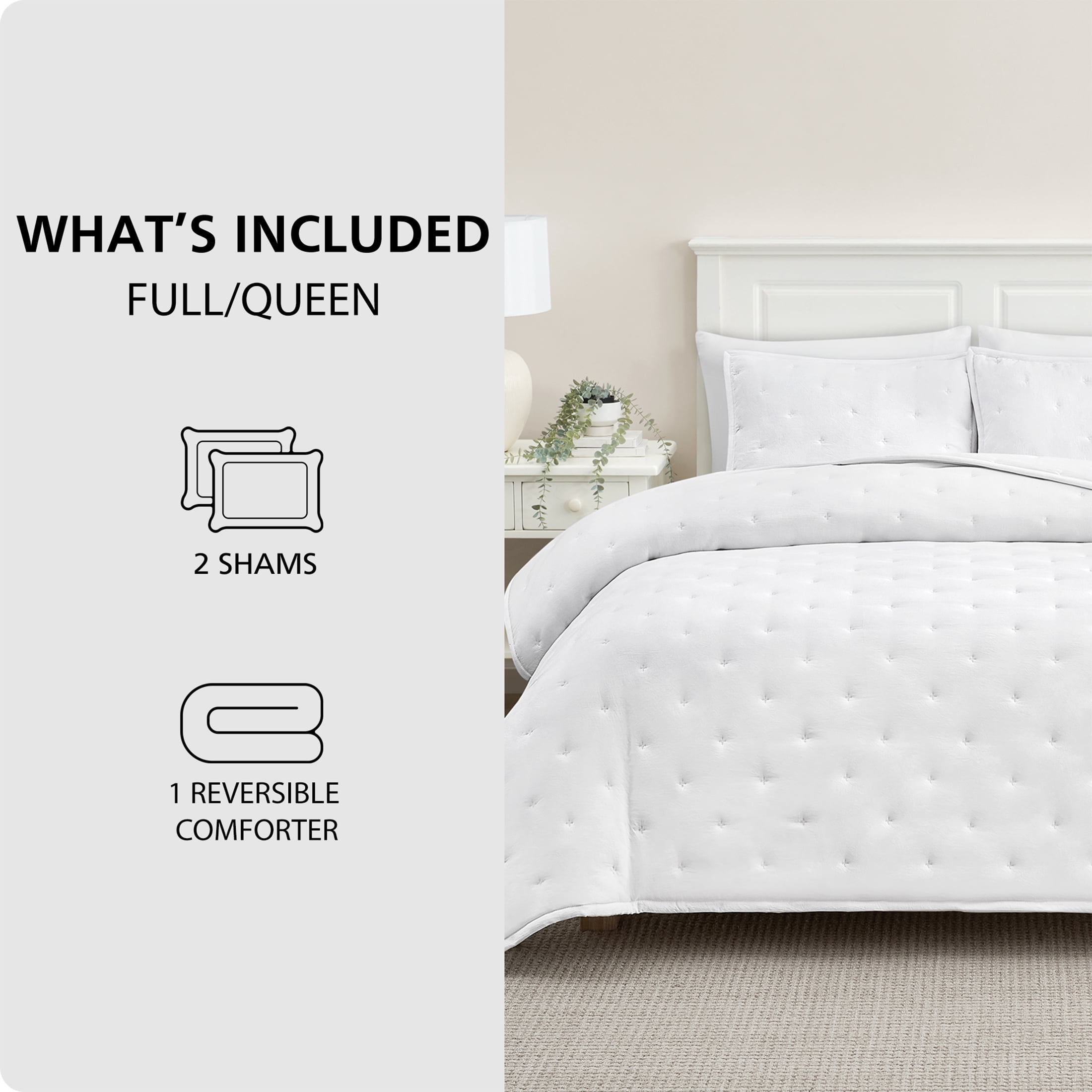 Mainstays King Comforter Set, All-Season, 3-Piece, White