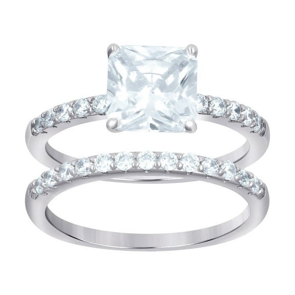 925 Sterling Silver Womens Princess-cut Round Cubic Zirconia Square Head Duo Ring Set Size 7 8.2mm Long Ring for Women